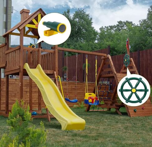 THAKSENY Playground Accessories for Kids, Swingset Attachments with Pirate Ship Wheel, Toy Telescope and Safety Handles，Pirate Accessories for Kids Treehouse (Gree 2 PCS) in Saudi Arabia