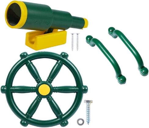 THAKSENY Playground Accessories for Kids, Swingset Attachments with Pirate Ship Wheel, Toy Telescope and Safety Handles，Pirate Accessories for Kids Treehouse (Gree 2 PCS) in Saudi Arabia