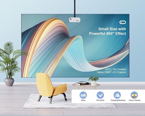 جهاز عرض يدعم 4K مع واي فاي وبلوتوث، أجهزة عرض صغيرة محمولة ONOAYO AYO1 PRO لاستخدام الأفلام في الهواء الطلق، سقف جهاز عرض فيديو متوافق مع عصا التلفزيون والكمبيوتر المحمول والهاتف الذكي وXbox وPS5 in Kuwait