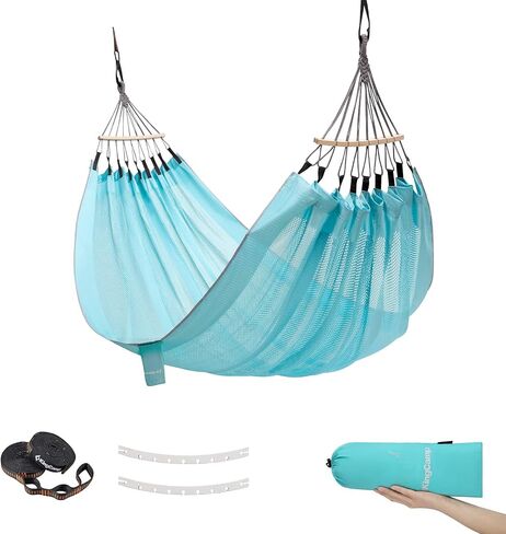 KingCamp Mesh Hammock Camping Double&Single Hammock Portable with 2 Tree Straps Indoor Outdoor Hammocks Lightweight Camping Hammock for Backpacking Hiking, Backyard and Hanging Chair(Blue/Mesh) in Saudi Arabia