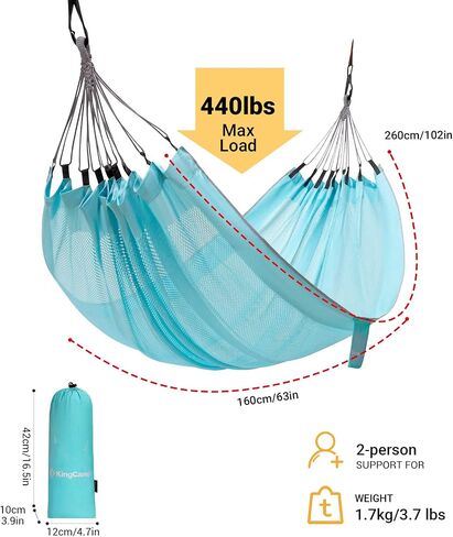 KingCamp Mesh Hammock Camping Double&Single Hammock Portable with 2 Tree Straps Indoor Outdoor Hammocks Lightweight Camping Hammock for Backpacking Hiking, Backyard and Hanging Chair(Blue/Mesh) in Saudi Arabia