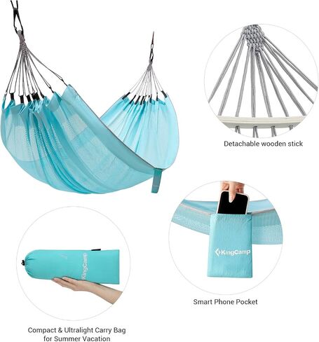 KingCamp Mesh Hammock Camping Double&Single Hammock Portable with 2 Tree Straps Indoor Outdoor Hammocks Lightweight Camping Hammock for Backpacking Hiking, Backyard and Hanging Chair(Blue/Mesh) in Saudi Arabia