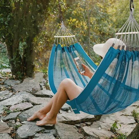 KingCamp Mesh Hammock Camping Double&Single Hammock Portable with 2 Tree Straps Indoor Outdoor Hammocks Lightweight Camping Hammock for Backpacking Hiking, Backyard and Hanging Chair(Blue/Mesh) in Saudi Arabia
