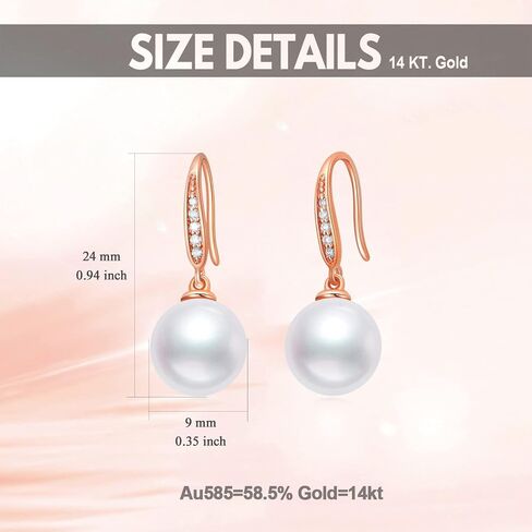 14k Rose Natural Gold Diamond and Freshwater Cultured Pearl Necklace and Earrings Set for Women, Fine Jewelry Gifts for Her in Saudi Arabia