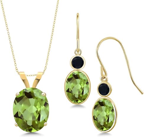 Gem Stone King 6.04 Ct Oval Green Peridot 14K Yellow Gold Pendant and Earrings Jewelry Set in Saudi Arabia