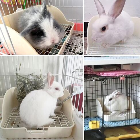 صندوق فضلات الأرانب من RMNHPTK مع حقيبة تغذية القش وإكسسوارات قفص الأرانب 4 في 1 مجموعة تنظيف المرحاض ونونية الأرانب للأرنب القزم والأرنب الغيني شينشيلا (وردي) in Kuwait