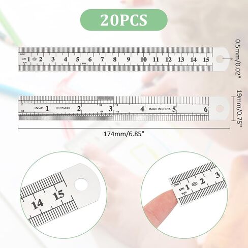 UNICRAFTALE 20Pcs Stainless Steel Ruler 15cm Straight Edge Ruler Metal Ruler Set 6 Inch Rulers Bulk Ruler Measuring Tool Precision Double Sided Ruler for Carpenters Students Measuring Tool in Saudi Arabia