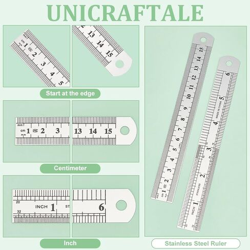 UNICRAFTALE 20Pcs Stainless Steel Ruler 15cm Straight Edge Ruler Metal Ruler Set 6 Inch Rulers Bulk Ruler Measuring Tool Precision Double Sided Ruler for Carpenters Students Measuring Tool in Saudi Arabia