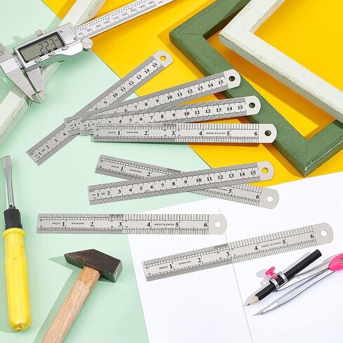 UNICRAFTALE 20Pcs Stainless Steel Ruler 15cm Straight Edge Ruler Metal Ruler Set 6 Inch Rulers Bulk Ruler Measuring Tool Precision Double Sided Ruler for Carpenters Students Measuring Tool in Saudi Arabia