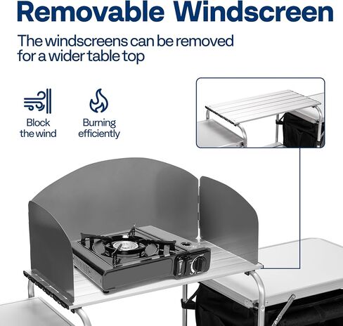 VIVOHOME Folding Camping Kitchen Table with Storage Organizer, 2 Side Tables, Stainless Steel Windscreen, Outdoor Portable Cook Station for BBQ, Picnics in Saudi Arabia