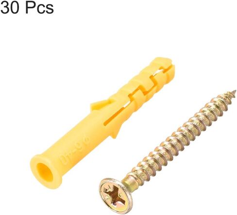 uxcell 6mmx40mm Plastic Expansion Tube for Drywall with Screws Yellow 30pcs in Saudi Arabia