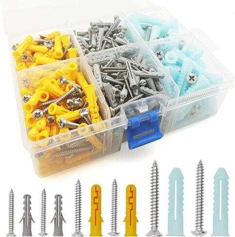 HomeHand Drywall Screw with Anchor Kit Multi-Spec Expansion Self Drilling Anchor Screw 432pcs Organizer Box Included in Saudi Arabia