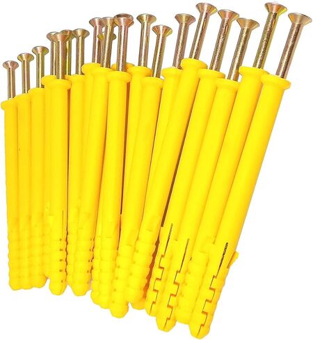 20set 8 x 60mm Ribbed Plastic Drywall Anchor Kit-Wall Anchors with Screws-Plastic Self Drilling Drywall Ribbed Anchors Assortment with Screws(Φ8-60mm,20set,M5 x 60) in Saudi Arabia
