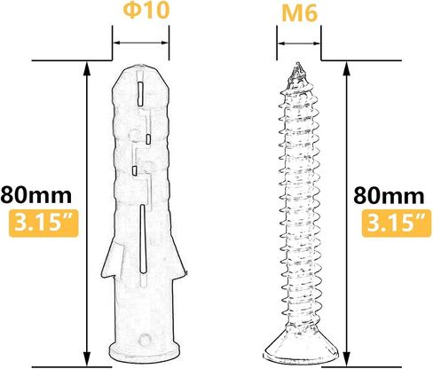 20set 8 x 60mm Ribbed Plastic Drywall Anchor Kit-Wall Anchors with Screws-Plastic Self Drilling Drywall Ribbed Anchors Assortment with Screws(Φ8-60mm,20set,M5 x 60) in Saudi Arabia