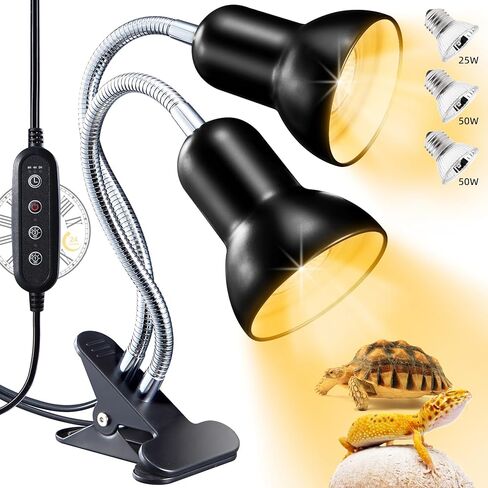 مصباح حرارة الزواحف، مصباح حراري للسلحفاة UVA UVB مزدوج الرأس، ضوء حوض السمك للسلحفاة مع مؤقت للدورة، مصباح حراري لسحلية الزواحف، ثعبان سلحفاة التنين الملتحي، تحكم منفصل، مصابيح مصباح الحرارة E26/27 in Kuwait