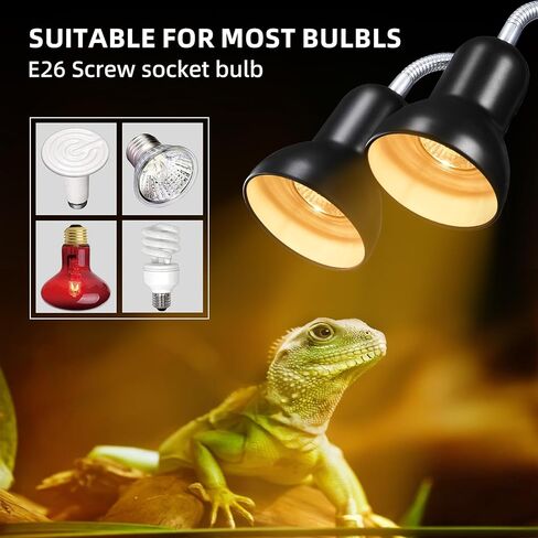 مصباح حرارة الزواحف، مصباح حراري للسلحفاة UVA UVB مزدوج الرأس، ضوء حوض السمك للسلحفاة مع مؤقت للدورة، مصباح حراري لسحلية الزواحف، ثعبان سلحفاة التنين الملتحي، تحكم منفصل، مصابيح مصباح الحرارة E26/27 in Kuwait