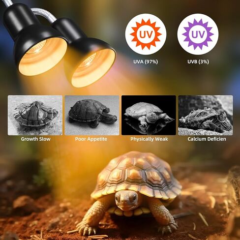 مصباح حرارة الزواحف، مصباح حراري للسلحفاة UVA UVB مزدوج الرأس، ضوء حوض السمك للسلحفاة مع مؤقت للدورة، مصباح حراري لسحلية الزواحف، ثعبان سلحفاة التنين الملتحي، تحكم منفصل، مصابيح مصباح الحرارة E26/27 in Kuwait