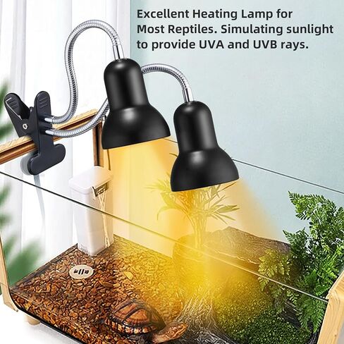مصباح حرارة الزواحف، مصباح حراري للسلحفاة UVA UVB مزدوج الرأس، ضوء حوض السمك للسلحفاة مع مؤقت للدورة، مصباح حراري لسحلية الزواحف، ثعبان سلحفاة التنين الملتحي، تحكم منفصل، مصابيح مصباح الحرارة E26/27 in Kuwait