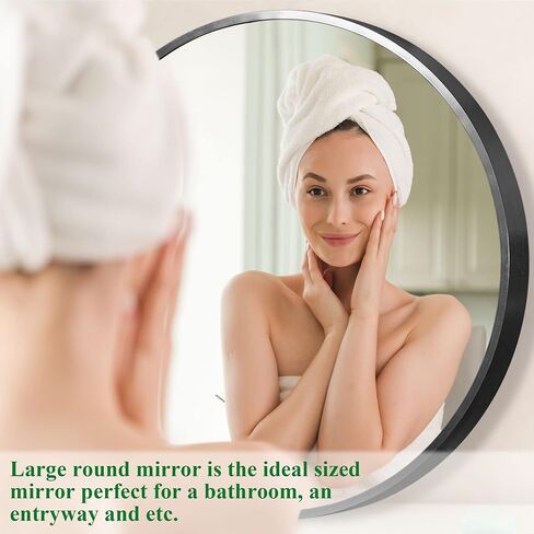 Trvone Black Round Mirror 32inch Circle Mirror Aluminum Alloy Frame Mirror for Wall Large Hanging Decorative Mirrors for Bedroom Bathroom Living Room Entryways in Saudi Arabia