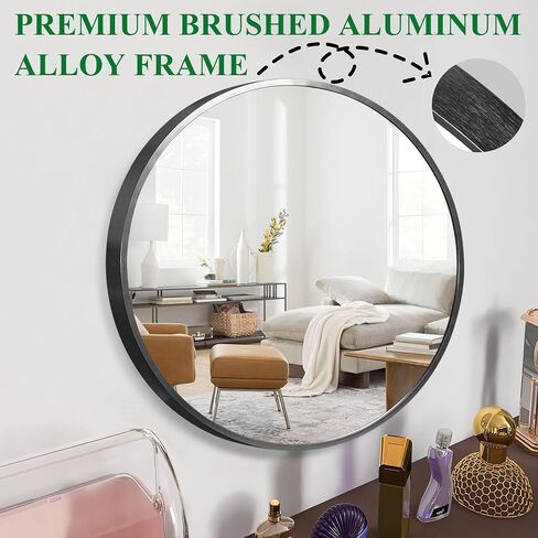 Trvone Black Round Mirror 32inch Circle Mirror Aluminum Alloy Frame Mirror for Wall Large Hanging Decorative Mirrors for Bedroom Bathroom Living Room Entryways in Saudi Arabia