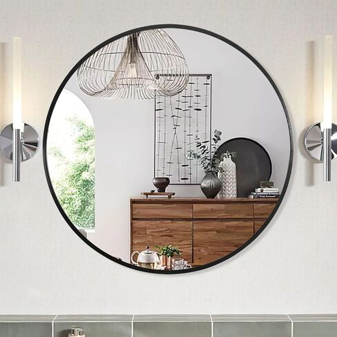 Trvone Black Round Mirror 32inch Circle Mirror Aluminum Alloy Frame Mirror for Wall Large Hanging Decorative Mirrors for Bedroom Bathroom Living Room Entryways in Saudi Arabia