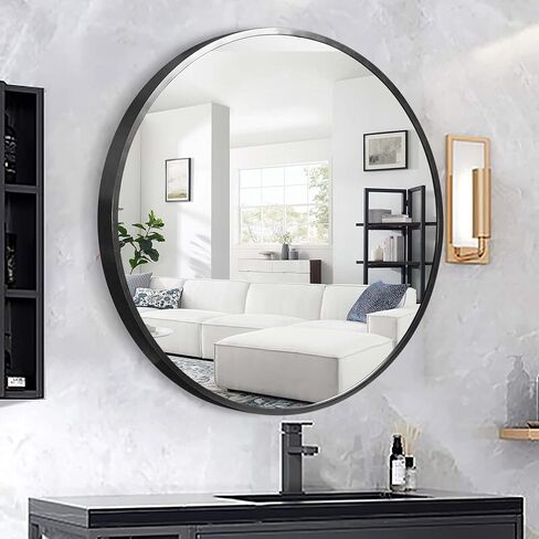 Trvone Black Round Mirror 32inch Circle Mirror Aluminum Alloy Frame Mirror for Wall Large Hanging Decorative Mirrors for Bedroom Bathroom Living Room Entryways in Saudi Arabia