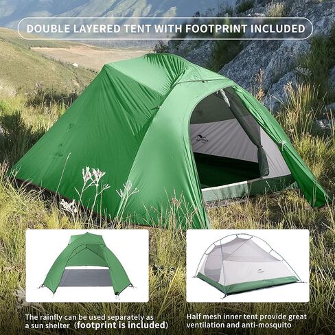 Naturehike Cloud-Up 3 Person Tent Lightweight Backpacking Tent with Footprint - 3 Season Free Standing Dome Camping Hiking Waterproof Ultralight Backpack Tents in Kuwait