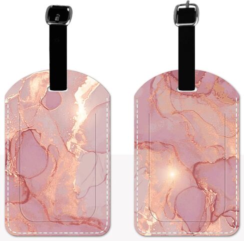 2 Pack Luggage Tag for Suitcase, Pink Marble PU Leather Suitcase Tags with Privacy Flap Name ID Label and Adjustable Leather Loop for Women Men Luggage Travel Essentials in Saudi Arabia
