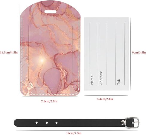 2 Pack Luggage Tag for Suitcase, Pink Marble PU Leather Suitcase Tags with Privacy Flap Name ID Label and Adjustable Leather Loop for Women Men Luggage Travel Essentials in Saudi Arabia