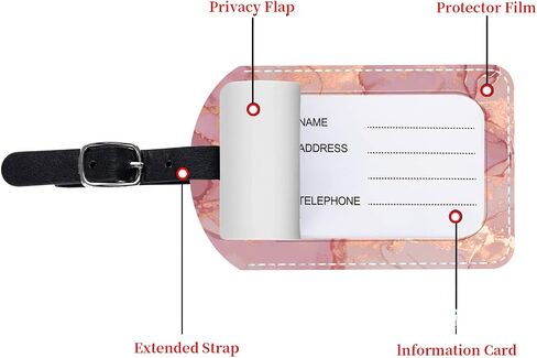 2 Pack Luggage Tag for Suitcase, Pink Marble PU Leather Suitcase Tags with Privacy Flap Name ID Label and Adjustable Leather Loop for Women Men Luggage Travel Essentials in Saudi Arabia