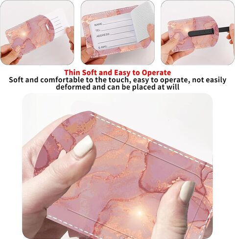 2 Pack Luggage Tag for Suitcase, Pink Marble PU Leather Suitcase Tags with Privacy Flap Name ID Label and Adjustable Leather Loop for Women Men Luggage Travel Essentials in Saudi Arabia