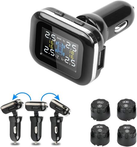 نظام مراقبة ضغط الإطارات من جانسايت، نظام مراقبة ضغط الإطارات TPMS لاسلكي خارجي IP68 مستشعر مقاوم للماء 7-87 رطل لكل بوصة مربعة طاقة ولاعة السجائر مع منفذ شحن USB in Kuwait