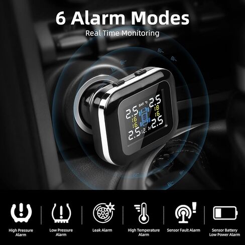 نظام مراقبة ضغط الإطارات من جانسايت، نظام مراقبة ضغط الإطارات TPMS لاسلكي خارجي IP68 مستشعر مقاوم للماء 7-87 رطل لكل بوصة مربعة طاقة ولاعة السجائر مع منفذ شحن USB in Kuwait