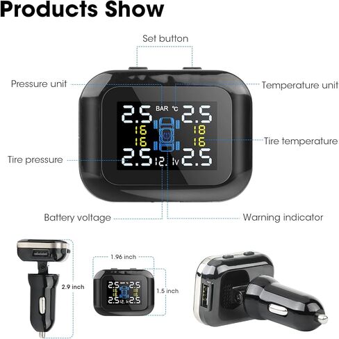 نظام مراقبة ضغط الإطارات من جانسايت، نظام مراقبة ضغط الإطارات TPMS لاسلكي خارجي IP68 مستشعر مقاوم للماء 7-87 رطل لكل بوصة مربعة طاقة ولاعة السجائر مع منفذ شحن USB in Kuwait