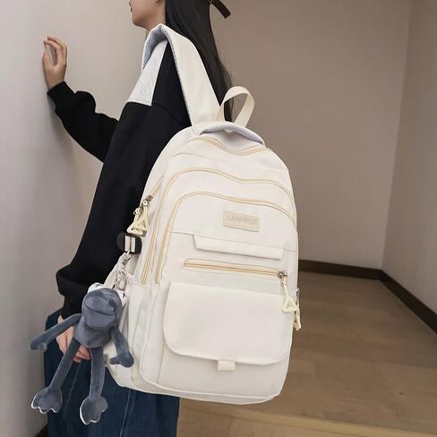 Cute Aesthetic Backpack Girls Backpack for School Large Capacity Bookbags College Backpack for Students Kids Teen Girls Laptop Bookbag Casual Travel Daypacks(White) in Saudi Arabia