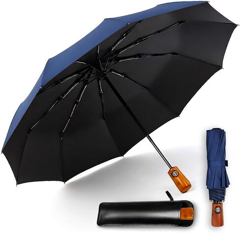 CEFIRO Umbrella Windproof Golf Umbrellas for Men, Travel Compact Auto Open/Close Folding Umbrella, with 10 Ribs, Vintage Wood Handle, Teflon Coating in Saudi Arabia