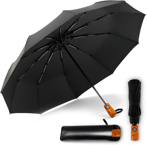 CEFIRO Umbrella Windproof Golf Umbrellas for Men, Travel Compact Auto Open/Close Folding Umbrella, with 10 Ribs, Vintage Wood Handle, Teflon Coating in Saudi Arabia
