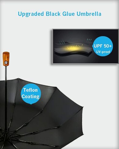 CEFIRO Umbrella Windproof Golf Umbrellas for Men, Travel Compact Auto Open/Close Folding Umbrella, with 10 Ribs, Vintage Wood Handle, Teflon Coating in Saudi Arabia