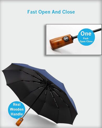 CEFIRO Umbrella Windproof Golf Umbrellas for Men, Travel Compact Auto Open/Close Folding Umbrella, with 10 Ribs, Vintage Wood Handle, Teflon Coating in Saudi Arabia