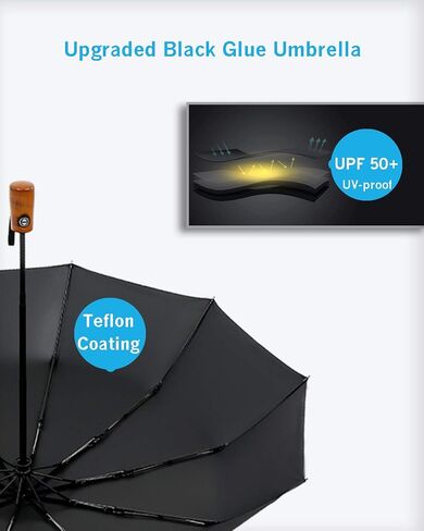 CEFIRO Umbrella Windproof Golf Umbrellas for Men, Travel Compact Auto Open/Close Folding Umbrella, with 10 Ribs, Vintage Wood Handle, Teflon Coating in Saudi Arabia