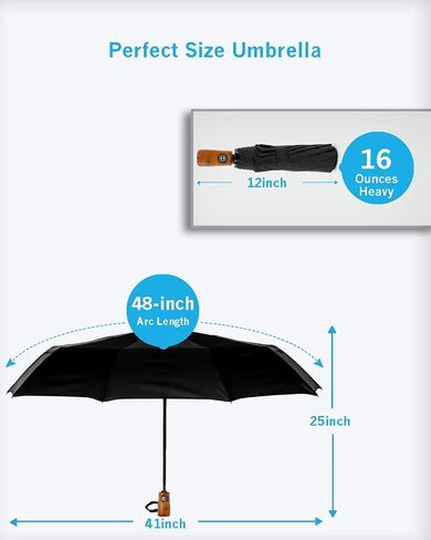 CEFIRO Umbrella Windproof Golf Umbrellas for Men, Travel Compact Auto Open/Close Folding Umbrella, with 10 Ribs, Vintage Wood Handle, Teflon Coating in Saudi Arabia