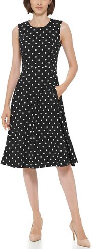 Calvin Klein Polka Dot Fit and Flair Scuba Crepe Dress Black/White 10 in Saudi Arabia