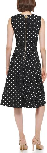 Calvin Klein Polka Dot Fit and Flair Scuba Crepe Dress Black/White 10 in Saudi Arabia