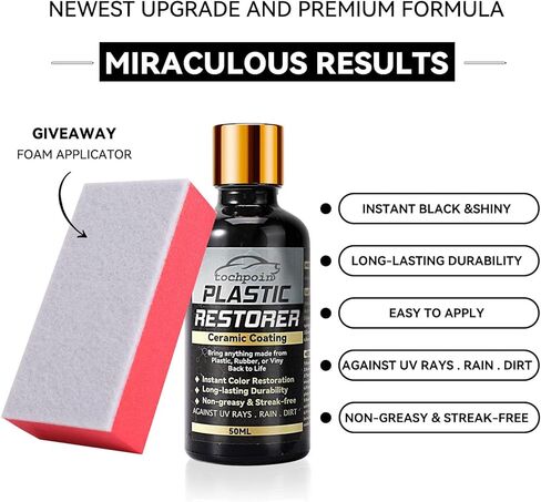 Plastic Restorer for Cars, Instant Back to Black Trim Restore, Lasting Auto Ceramic Trim Coat, More Than A Dressing, Effective Bring Plastic, Rubber, Vinyl Back to Life, Resists Water, Uv Rays, Dirt in Kuwait