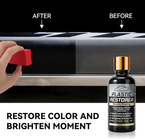 Plastic Restorer for Cars, Instant Back to Black Trim Restore, Lasting Auto Ceramic Trim Coat, More Than A Dressing, Effective Bring Plastic, Rubber, Vinyl Back to Life, Resists Water, Uv Rays, Dirt in Kuwait
