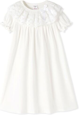 PATPAT Girls Princess Lace Nightgown Short Sleeve Sleepwear Nightdress O-Neck Loose Nightwear Homewear in Saudi Arabia