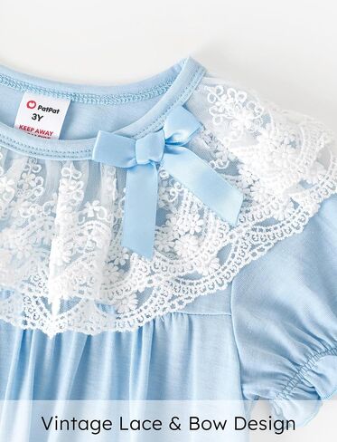 PATPAT Girls Princess Lace Nightgown Short Sleeve Sleepwear Nightdress O-Neck Loose Nightwear Homewear in Saudi Arabia