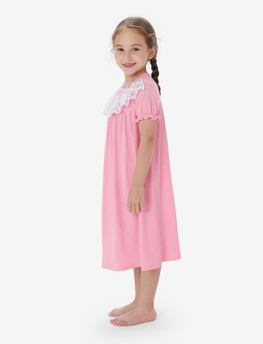 PATPAT Girls Princess Lace Nightgown Short Sleeve Sleepwear Nightdress O-Neck Loose Nightwear Homewear in Saudi Arabia