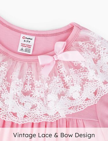 PATPAT Girls Princess Lace Nightgown Short Sleeve Sleepwear Nightdress O-Neck Loose Nightwear Homewear in Saudi Arabia