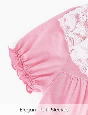 PATPAT Girls Princess Lace Nightgown Short Sleeve Sleepwear Nightdress O-Neck Loose Nightwear Homewear in Saudi Arabia